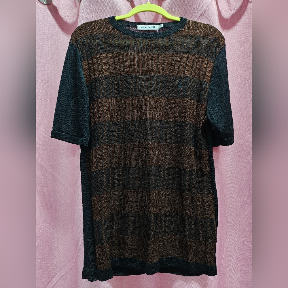 PLAYBOY Black and Brown Mesh TShirt Sz 48